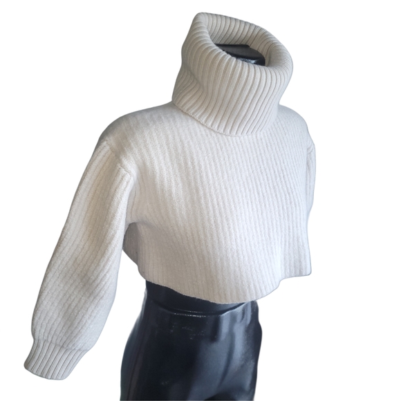 Aritzia's Babaton Ribbed Knit 100% Merino Wool Cropped Turtleneck Sweater 2XS - Picture 2 of 7